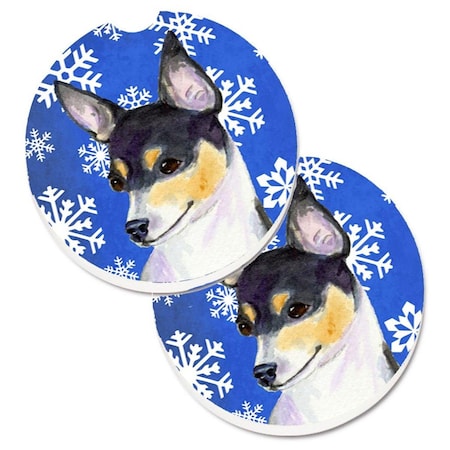 Carolines Treasures Chihuahua Winter Snowflakes Holiday Set of 2 Cup Holder Car Coaster SS4656CARC